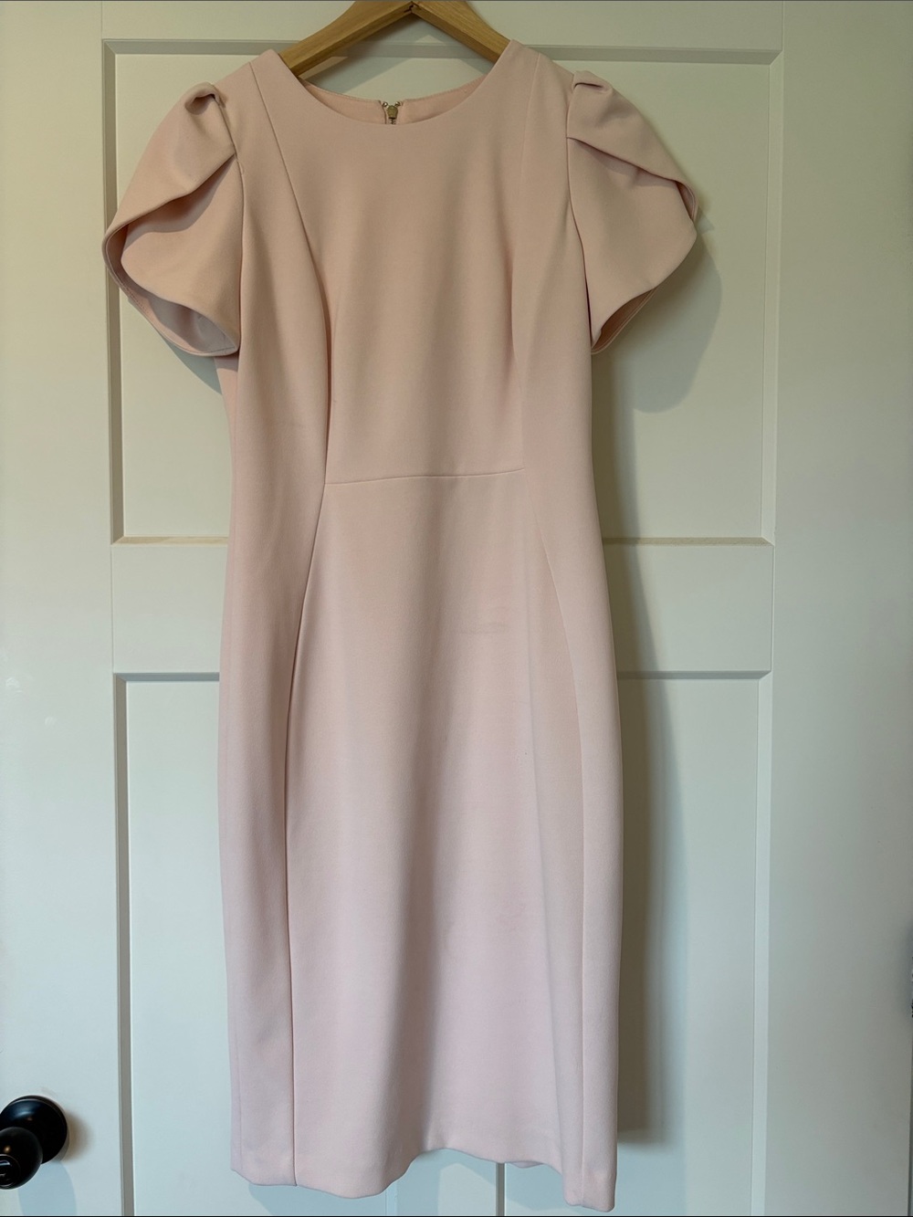 Calvin Klein Pale Pink Puff-Sleeve Midi Dress